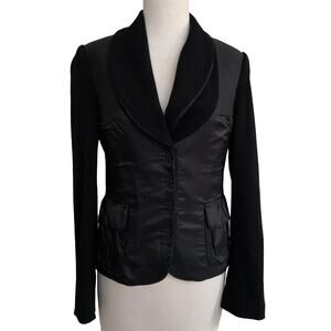 77 Blazer Coat Black Viscose Blend Multi Media Snap Up Collared Front Pockets M